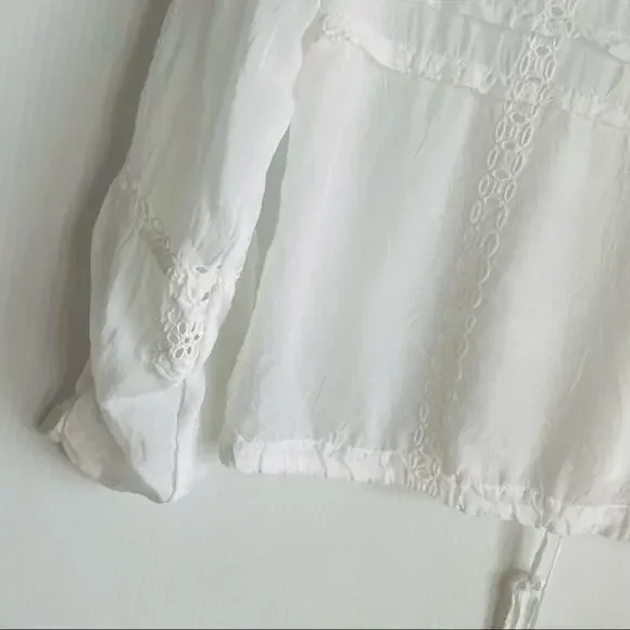 Johnny Was embroidered sheer cardigan jacket button front top tie waist XS white - Picture 11 of 12